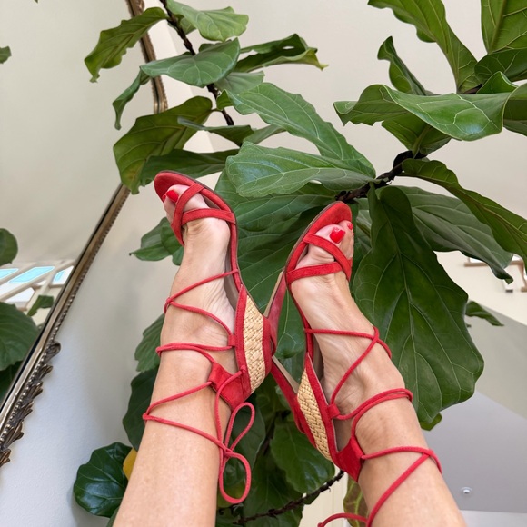 Free People NWT Howsty Sophisticated Strappy Sexy High Heel Red Coral Suede 🔥🎁❤️ - Picture 5 of 10